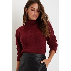 Lulus Snuggly Touch Burgundy Cable Knit Turtleneck Sweater Red - Size M